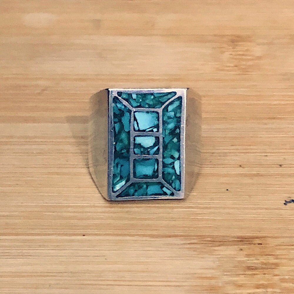 $87 Southwest Mosaic Turquoise Estate Ring Sterling Size 9 & 1/2 No Mark - Picture 6 of 9